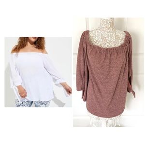 NWT Ashley Stewart Off Shoulder Tie Sleeve Top